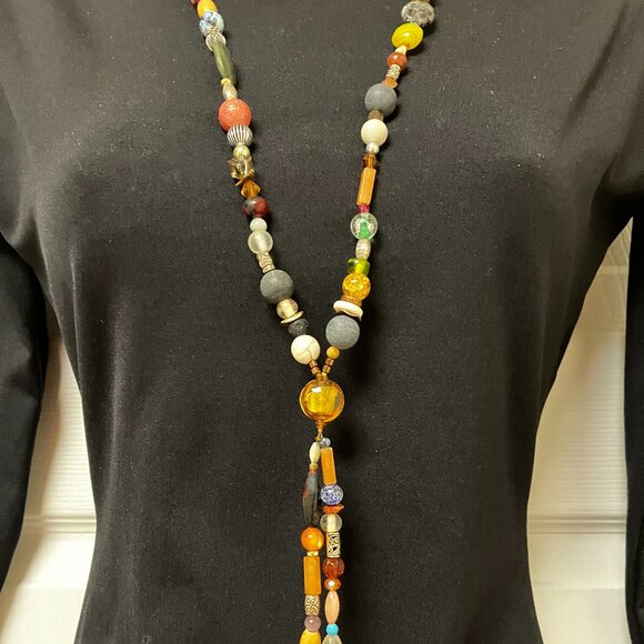 Gemstone Beaded Necklace Colorful Gemstone Handmade 39 inch Necklace - Picture 12 of 12